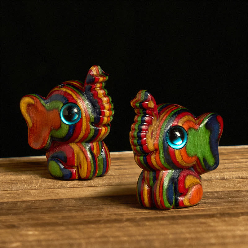 Buddha Stones 2 stuks mini regenboog eucalyptus olifantjes met gesneden krachtdecoratie - image 0