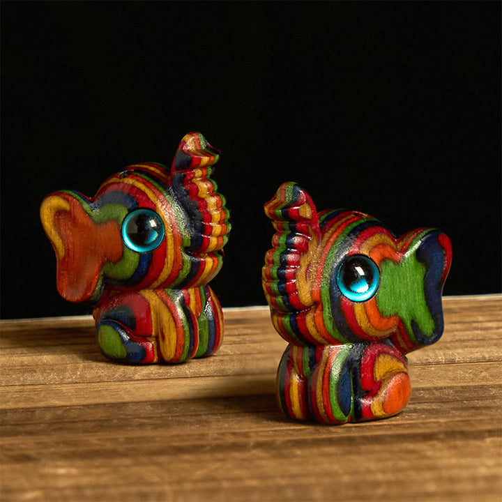 Buddha Stones 2 stuks mini regenboog eucalyptus olifantjes met gesneden krachtdecoratie - image 0