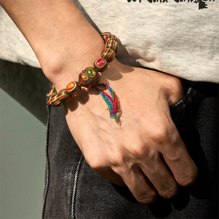 Buddha Stones Kleurrijke regenboog eucalyptus pompoen positieve Armband - image 3