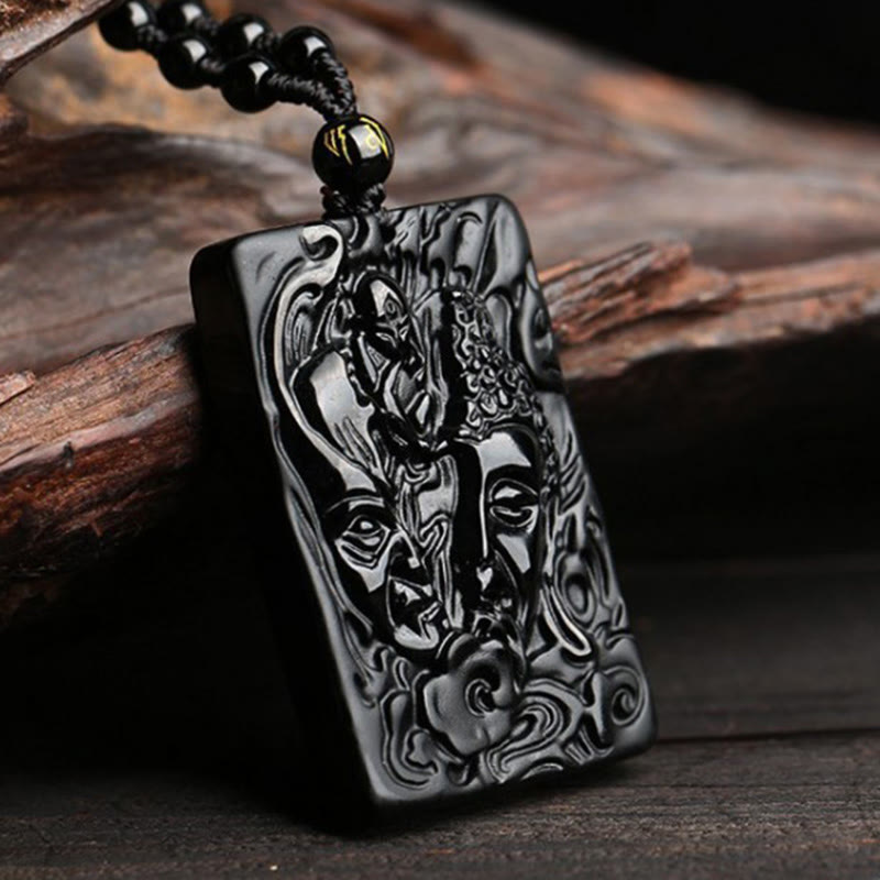 Buddha Stones Natuurlijke zwarte obsidiaan Boeddha- en duivelspatroon Ketting voor kracht. - image 1