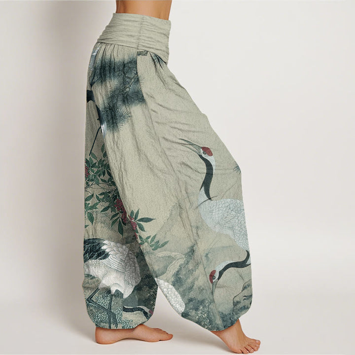 Buddha Stones Casual 100% Cotton met elastische Taille , met rode kraanvogel, dennenboom en bergmotief. - image 7