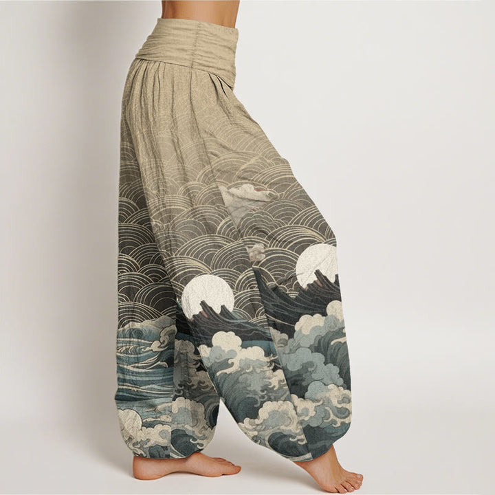Buddha Stones Casual damesharembroek van 100% Cotton met golvend, maan- en bergpatroon en elastische Taille . - image 10