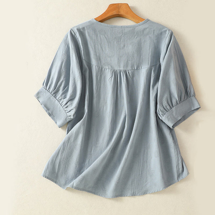 Buddha Stones 2-delige effen damesblouse met Korte mouw, harembroek en meditatiekleding set - image 2