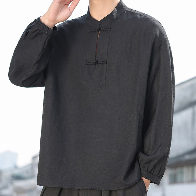 Buddha Stones Herenoverhemd van katoen met Lange mouw en twee kikkerknopen. - Zwart - US/UK/AU48, EU58(5XL) - image 0