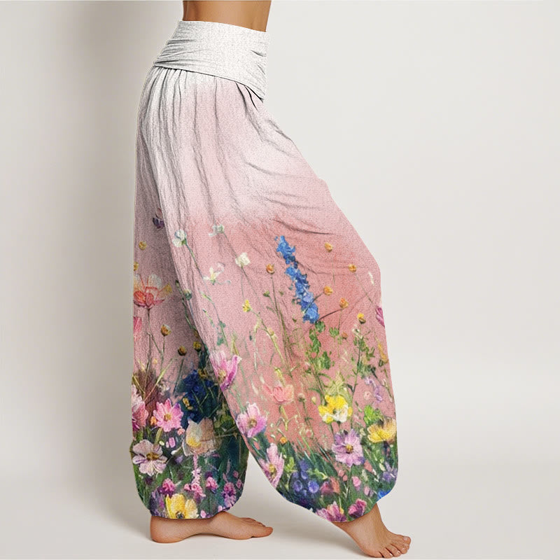 Buddha Stones Casual katoenen harembroek met aquarelprint en bloemenmotief voor dames, elastische Taille - image 1