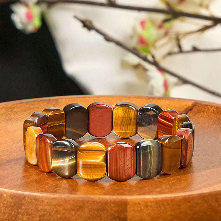 Buddha Stones Armband met ovale kralen van natuurlijk tijgeroog. - Gekleurde tijgeroogsteen (Polsomtrek: 17-21 cm) - image 0