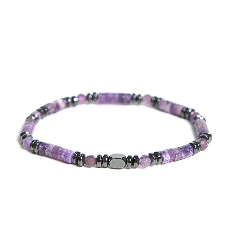 Buddha Stones Amethist Hematiet Spiritueel Bewustzijn Armband - Amethist Hematiet (Polsomtrek 15-17 cm) - image 0