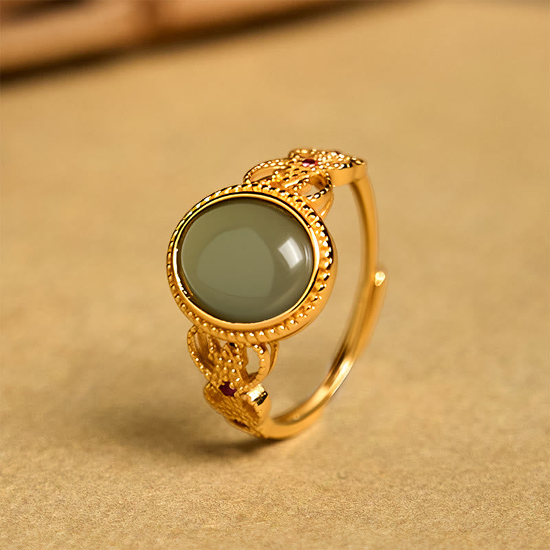 Buddha Stones Natuurlijke 925 sterling zilveren vergulde, holle jade Ring - image 8