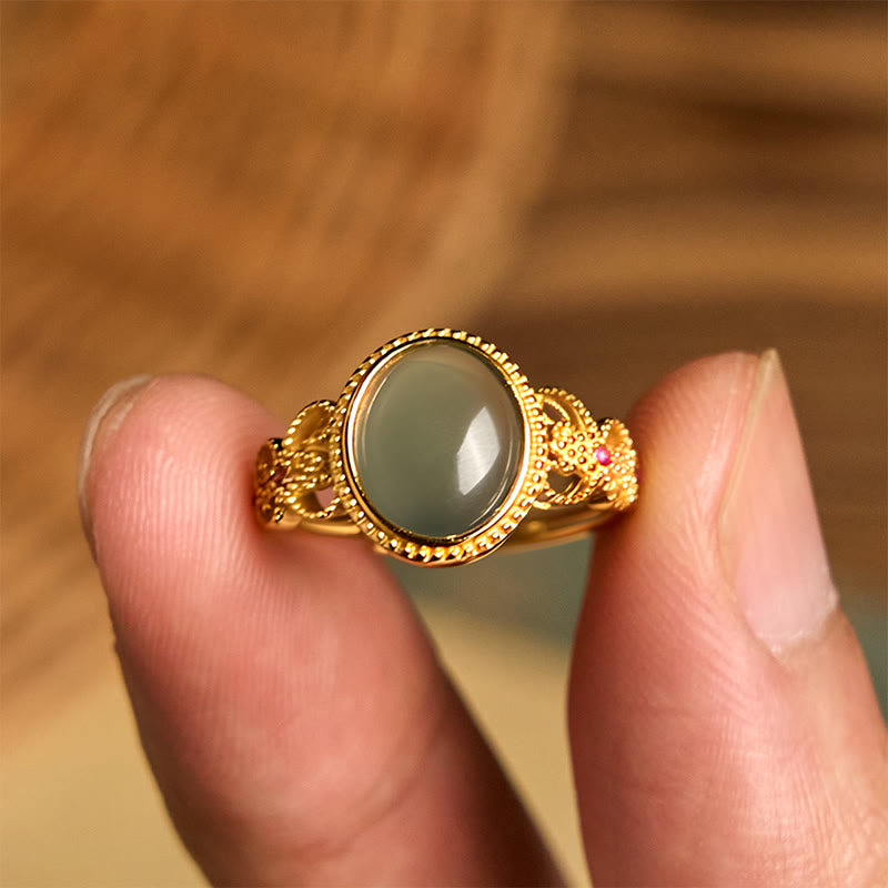 Buddha Stones Natuurlijke 925 sterling zilveren vergulde, holle jade Ring - image 14