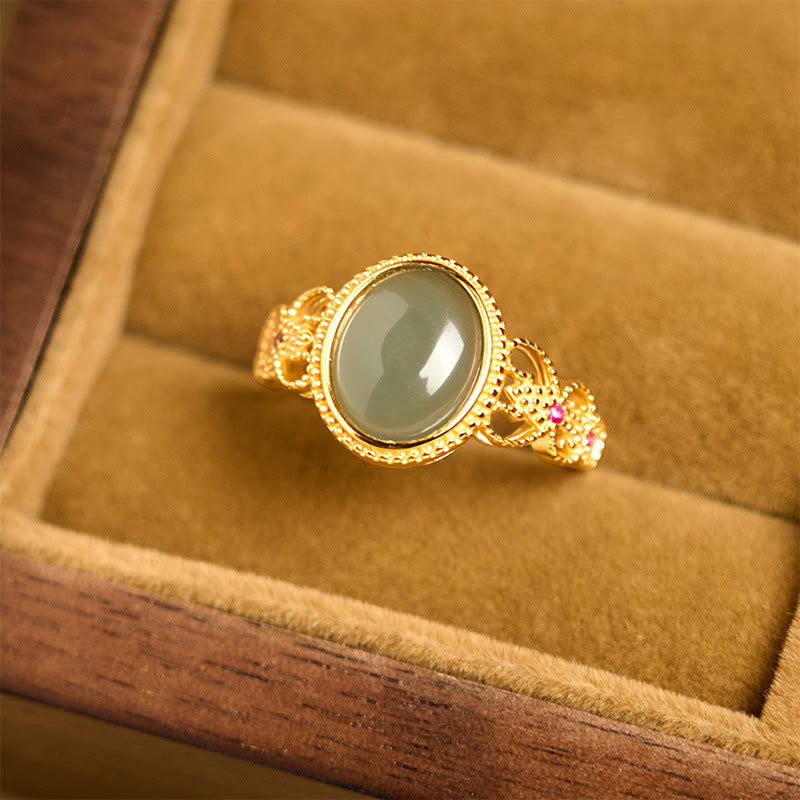 Buddha Stones Natuurlijke 925 sterling zilveren vergulde, holle jade Ring - image 11