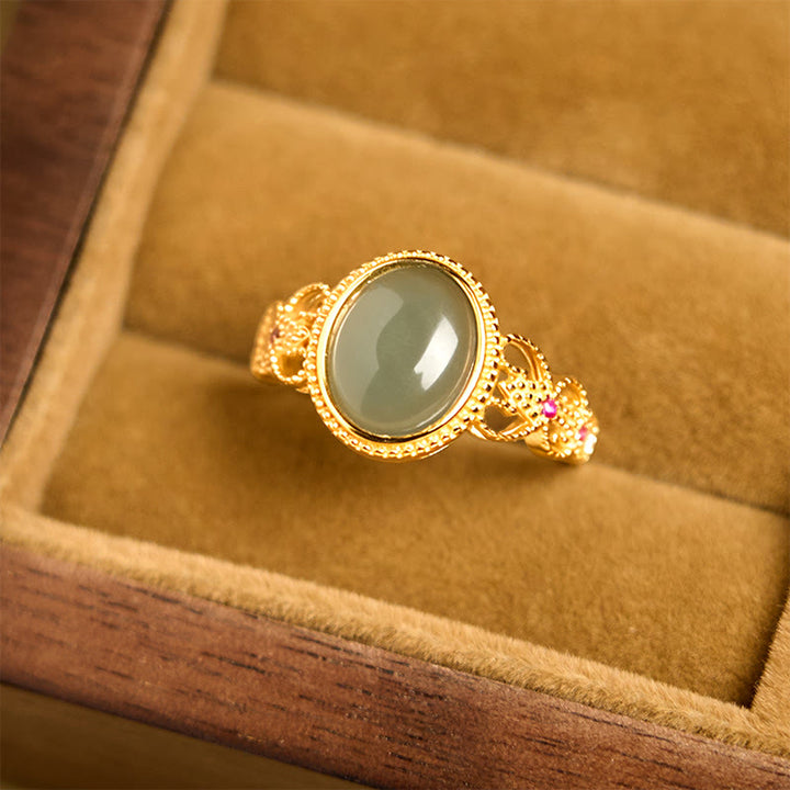 Buddha Stones Natuurlijke 925 sterling zilveren vergulde, holle jade Ring - image 11