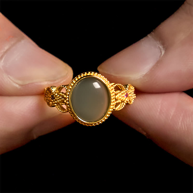 Buddha Stones Natuurlijke 925 sterling zilveren vergulde, holle jade Ring - image 15