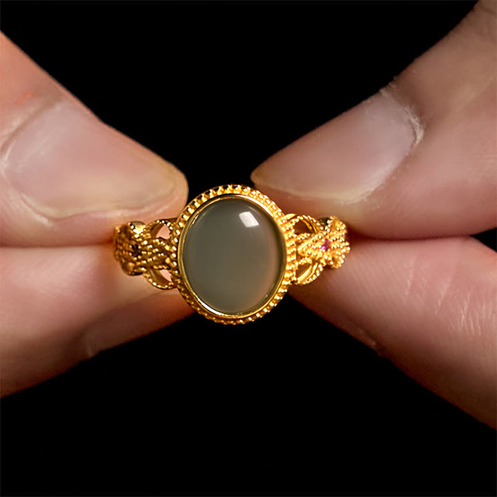 Buddha Stones Natuurlijke 925 sterling zilveren vergulde, holle jade Ring - image 15