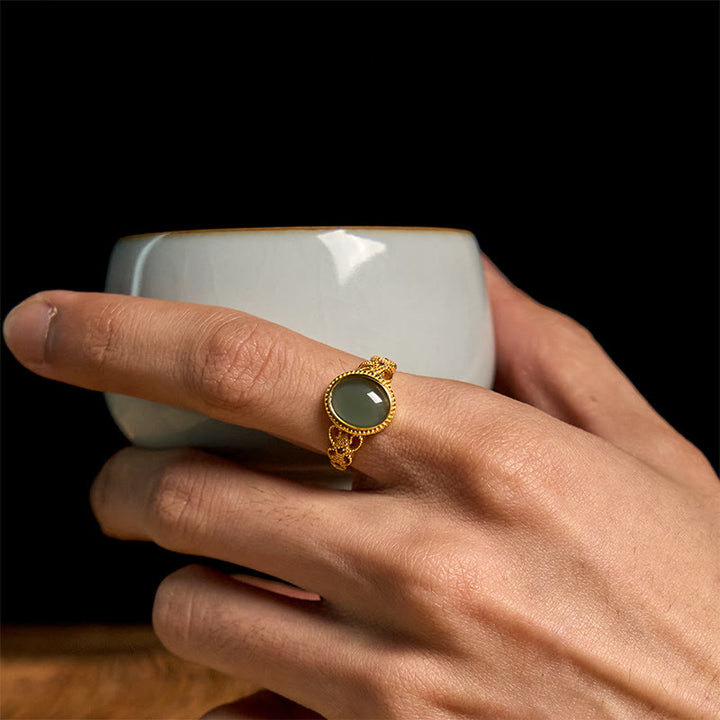Buddha Stones Natuurlijke 925 sterling zilveren vergulde, holle jade Ring - image 16