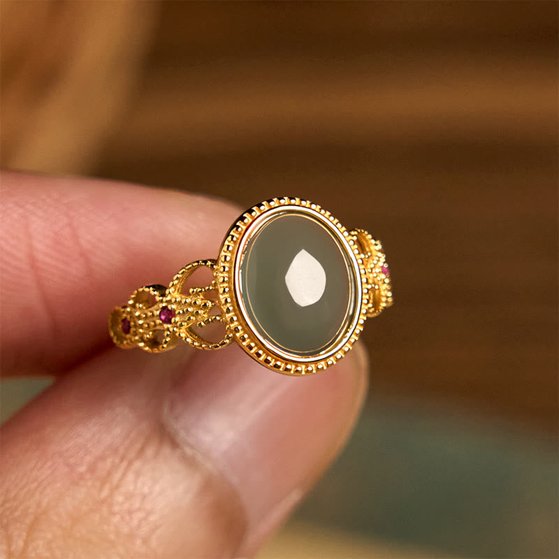 Buddha Stones Natuurlijke 925 sterling zilveren vergulde, holle jade Ring - image 13