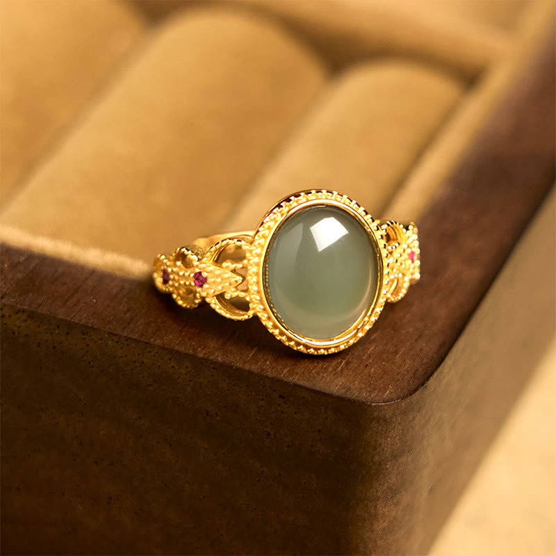 Buddha Stones Natuurlijke 925 sterling zilveren vergulde, holle jade Ring - image 10