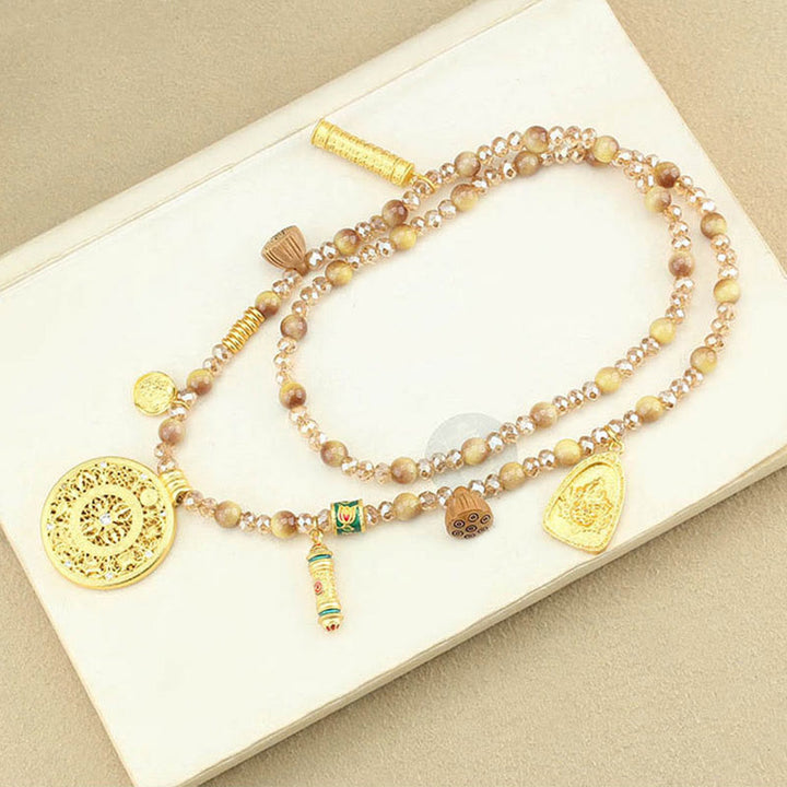 Buddha Stones Ronde Tibetaanse lotus hanger met gouden tijgeroog Ketting - image 10