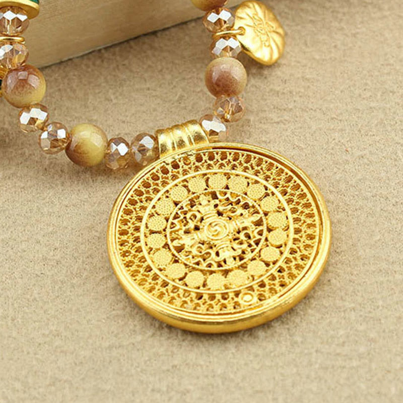Buddha Stones Ronde Tibetaanse lotus hanger met gouden tijgeroog Ketting - image 12
