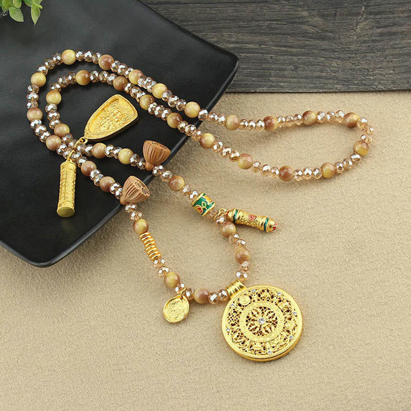 Buddha Stones Ronde Tibetaanse lotus hanger met gouden tijgeroog Ketting - image 7