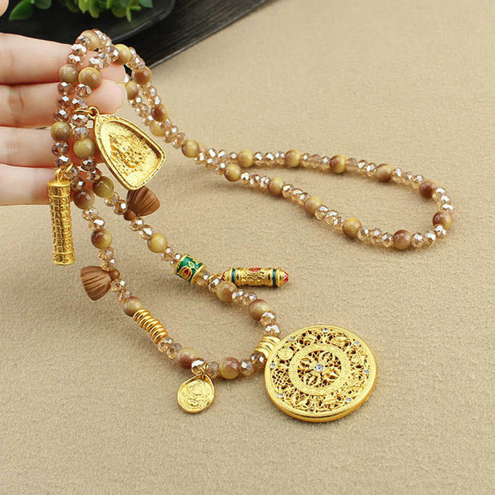 Buddha Stones Ronde Tibetaanse lotus hanger met gouden tijgeroog Ketting - image 4
