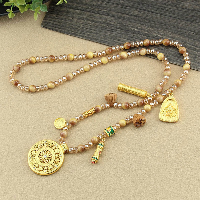 Buddha Stones Ronde Tibetaanse lotus hanger met gouden tijgeroog Ketting - image 3