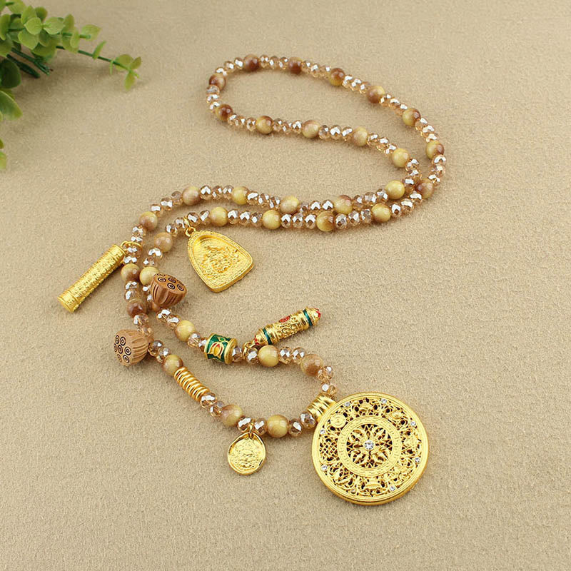 Buddha Stones Ronde Tibetaanse lotus hanger met gouden tijgeroog Ketting - image 8