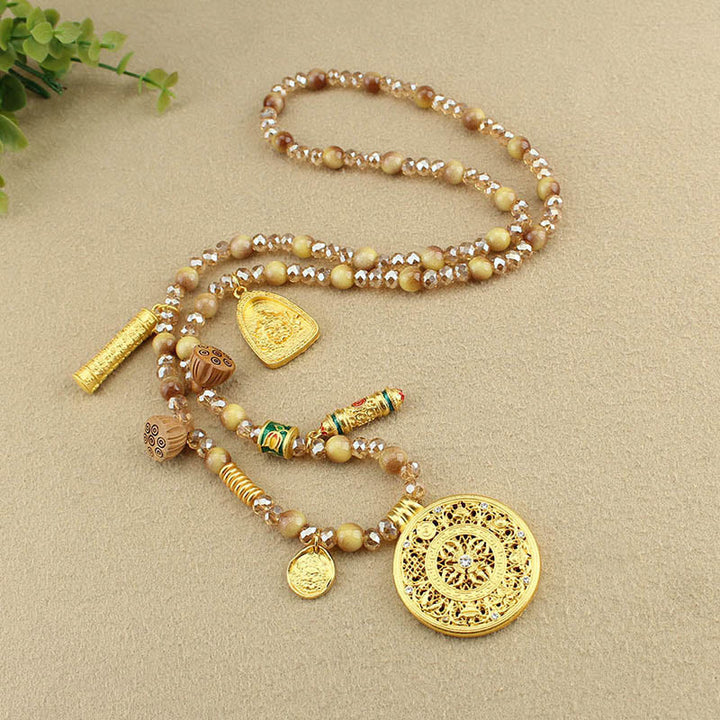 Buddha Stones Ronde Tibetaanse lotus hanger met gouden tijgeroog Ketting - image 8