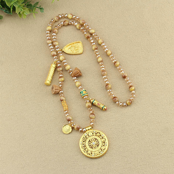 Buddha Stones Ronde Tibetaanse lotus hanger met gouden tijgeroog Ketting - image 9