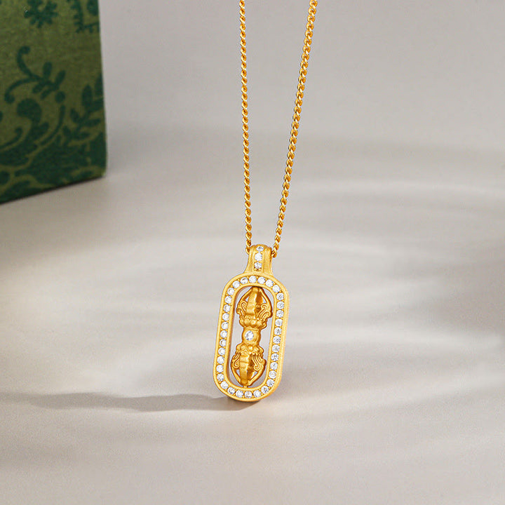 Buddha Stones Mini PiXiu Dorje Vajra Wealth Ketting van 925 sterling zilver - Gouden - Vajra - image 7