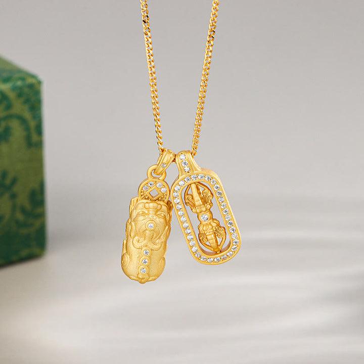 Buddha Stones Mini PiXiu Dorje Vajra Wealth Ketting van 925 sterling zilver - Gouden - PiXiu Dorje Vajra - image 0