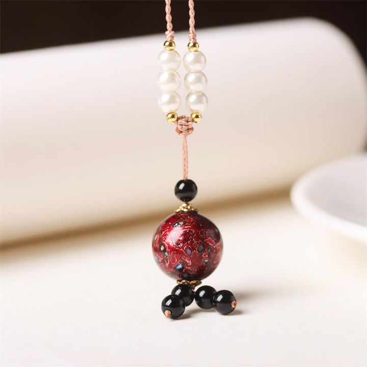 Buddha Stones Ebbenhouten Aurora lak kralen Ketting met parels - Donkerrode bedel (willekeurige rode kleur) - image 0