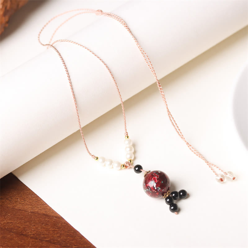 Buddha Stones Ebbenhouten Aurora lak kralen Ketting met parels - image 1