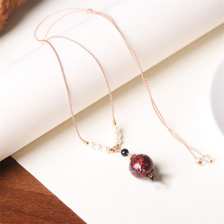 Buddha Stones Ebbenhouten Aurora lak kralen Ketting met parels - Donkerrood (willekeurig rood) - image 2
