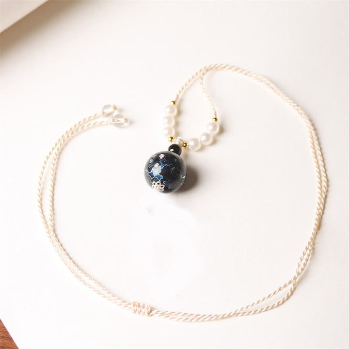 Buddha Stones Ebbenhouten Aurora lak kralen Ketting met parels - Donkerblauw (willekeurig blauw) - image 6