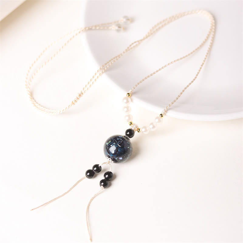 Buddha Stones Ebbenhouten Aurora lak kralen Ketting met parels - Donkerblauwe bedel (willekeurige blauwe kleur) - image 4