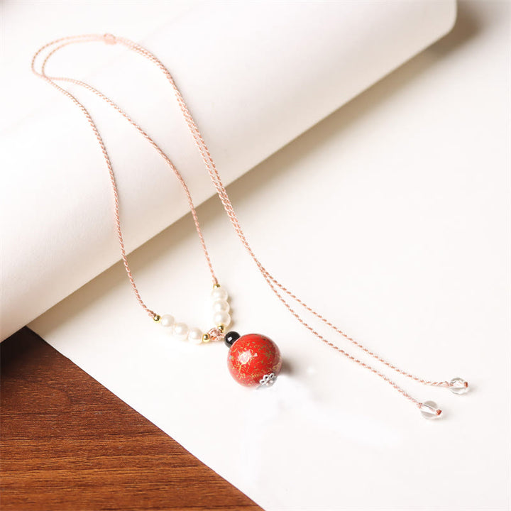 Buddha Stones Ebbenhouten Aurora lak kralen Ketting met parels - Rood (willekeurig rood) - image 9
