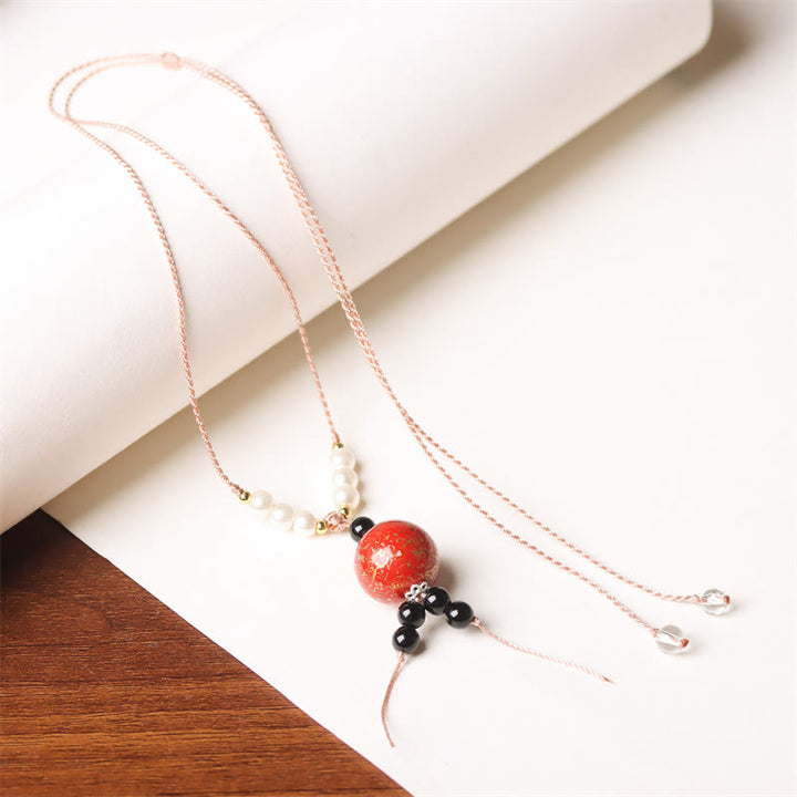 Buddha Stones Ebbenhouten Aurora lak kralen Ketting met parels - Rode Charm (willekeurige rode kleur) - image 7
