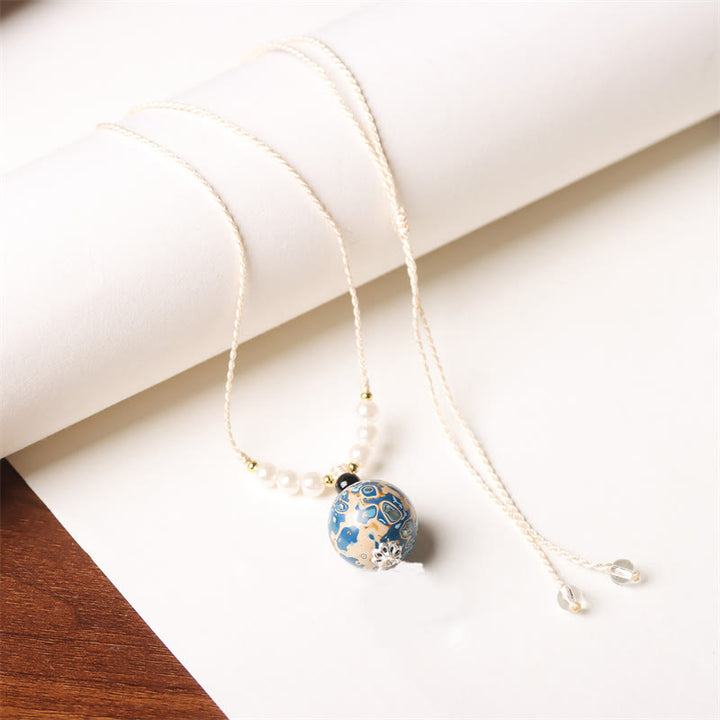 Buddha Stones Ebbenhouten Aurora lak kralen Ketting met parels - Blauw Wit (Willekeurig Blauw Wit) - image 12
