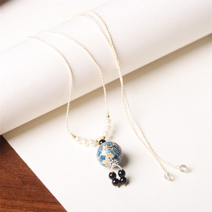 Buddha Stones Ebbenhouten Aurora lak kralen Ketting met parels - Blauw-witte bedel (willekeurige blauw-witte bedel) - image 10