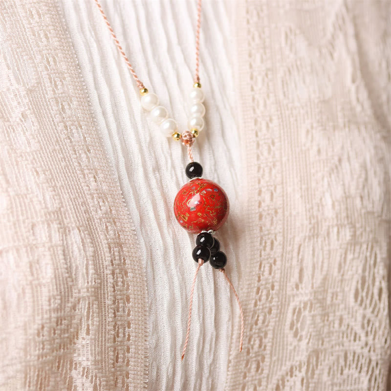 Buddha Stones Ebbenhouten Aurora lak kralen Ketting met parels - image 8