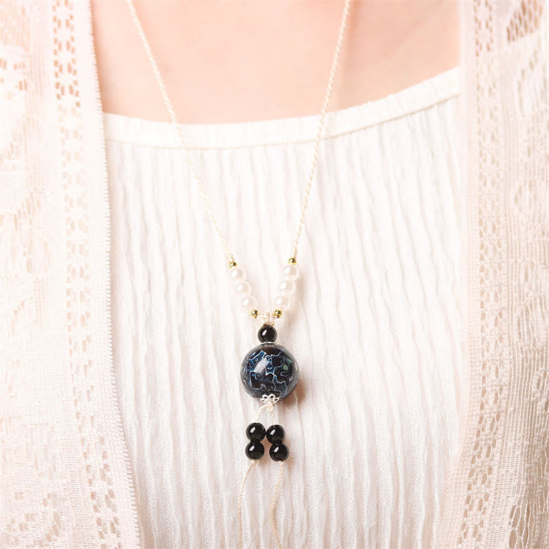Buddha Stones Ebbenhouten Aurora lak kralen Ketting met parels - image 5