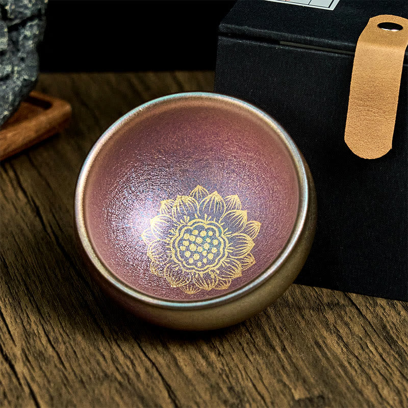 Buddha Stones Handgemaakte Chinese Jianzhan gouden lotusbloem keramische theekop Kung Fu Theekopje 150 ml - image 1