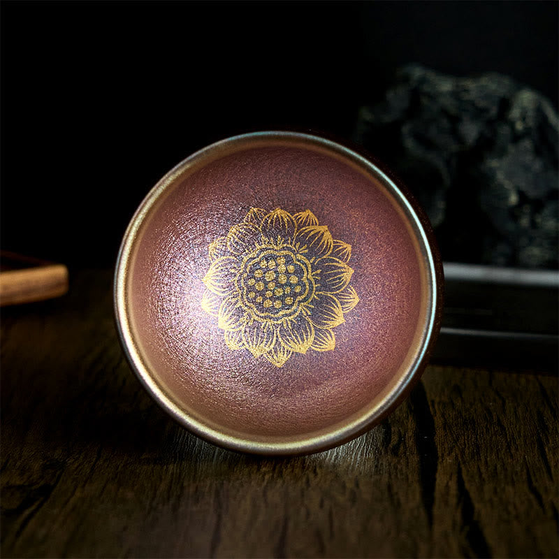 Buddha Stones Handgemaakte Chinese Jianzhan gouden lotusbloem keramische theekop Kung Fu Theekopje 150 ml - 9 cm * 150 ml - image 0
