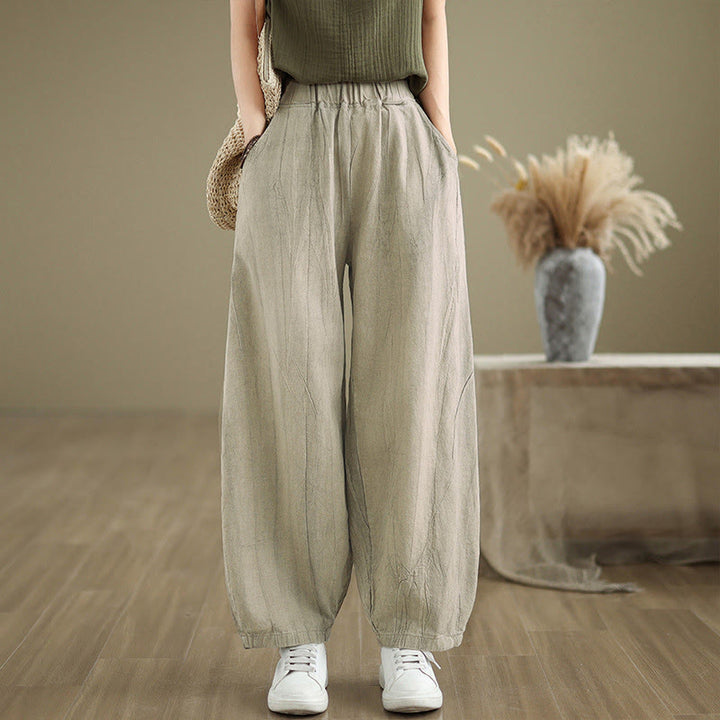 Buddha Stones Casual effen harembroek voor dames met Zakken - Beige - US8-10，UK/AU12-14，EU40-42 (2XL) - image 0