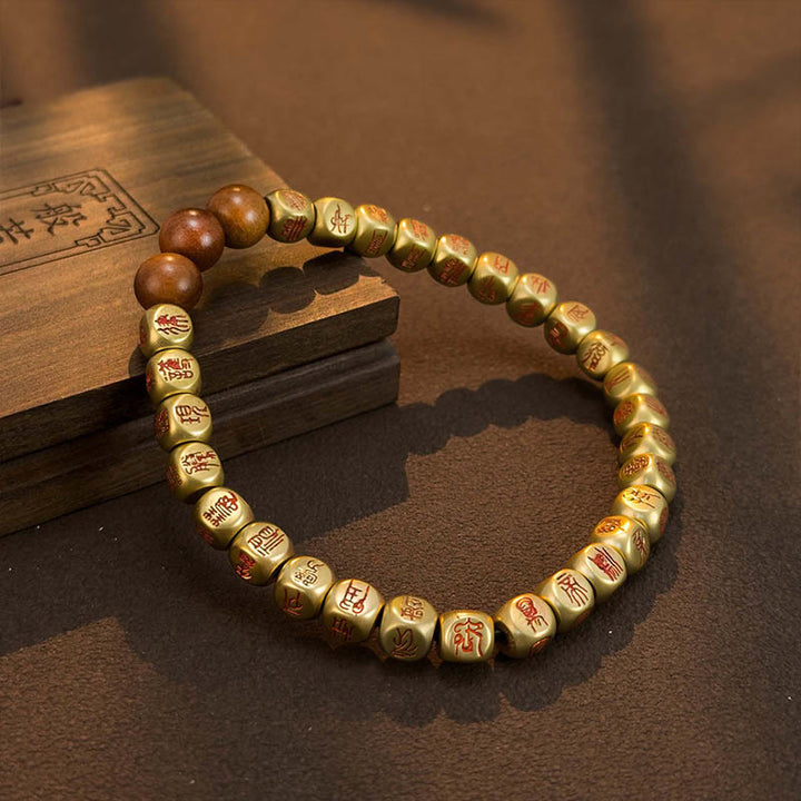 Buddha Stones Armband van koper, messing, blikseminslag, jujubehout en kralen, Armband van rijkdom. - Koperen messing met cinnaber (Polsomtrek: 18-24 cm) - image 0