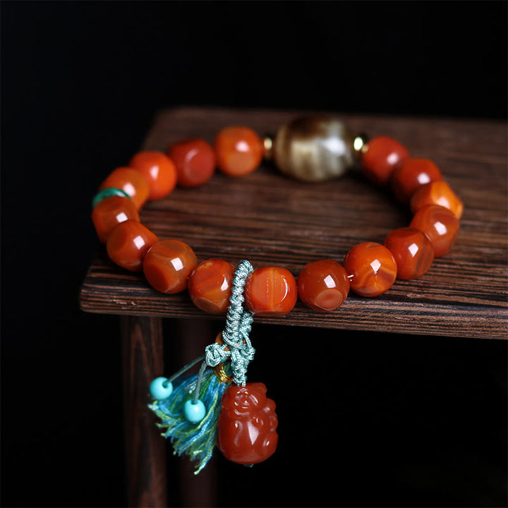 Buddha Stones Armband met natuurlijke Zuid-rode agaat PiXiu Dzi-kralen - Zuid-rode agaat &amp; PiXiu (Polsomtrek: 15-18 cm) - image 0