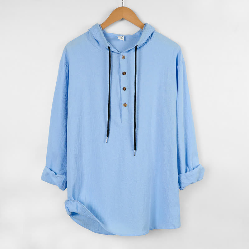 Buddha Stones Effen katoenen Met capuchon en Lange mouw, geschikt voor de herfst, met halve knoopjes. - Licht Hemelsblauw - US/UK/AU46, EU56 (3XL) - image 0