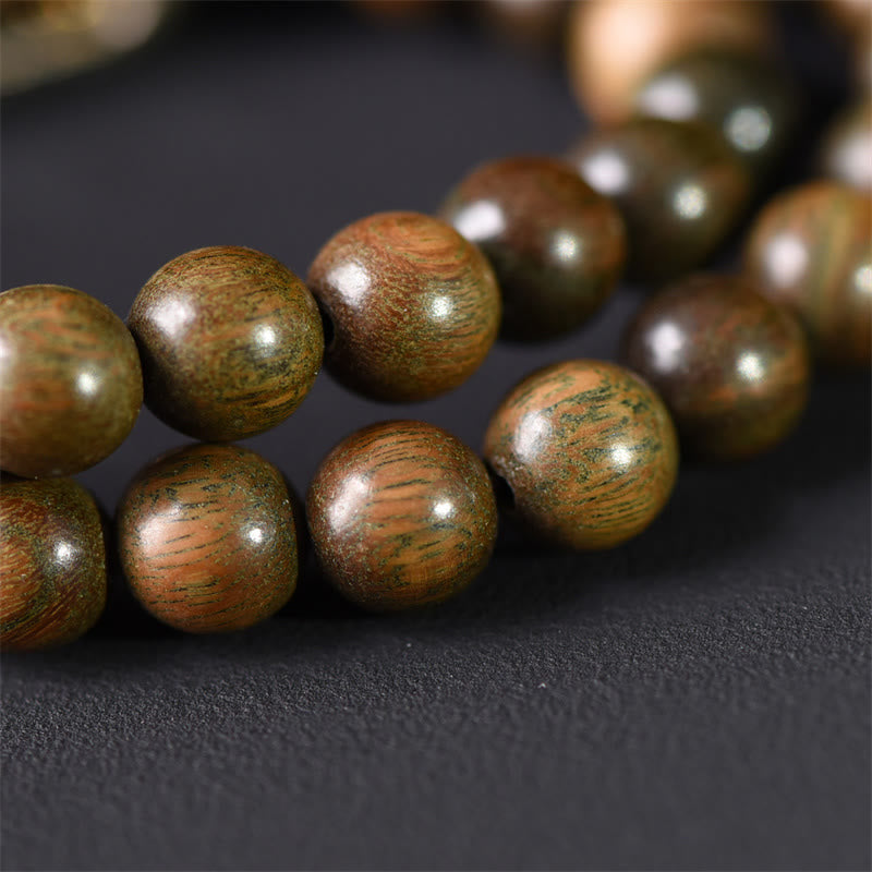 Buddha Stones Tibetaans groen sandelhout, goudglans obsidiaan, balans, vrede, dubbele Armband - image 9