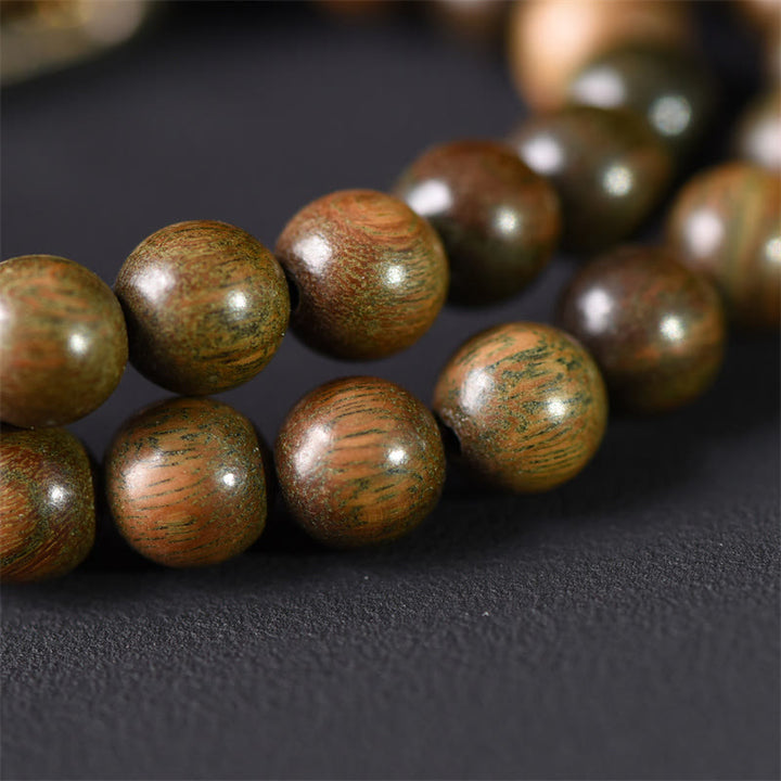 Buddha Stones Tibetaans groen sandelhout, goudglans obsidiaan, balans, vrede, dubbele Armband - image 9