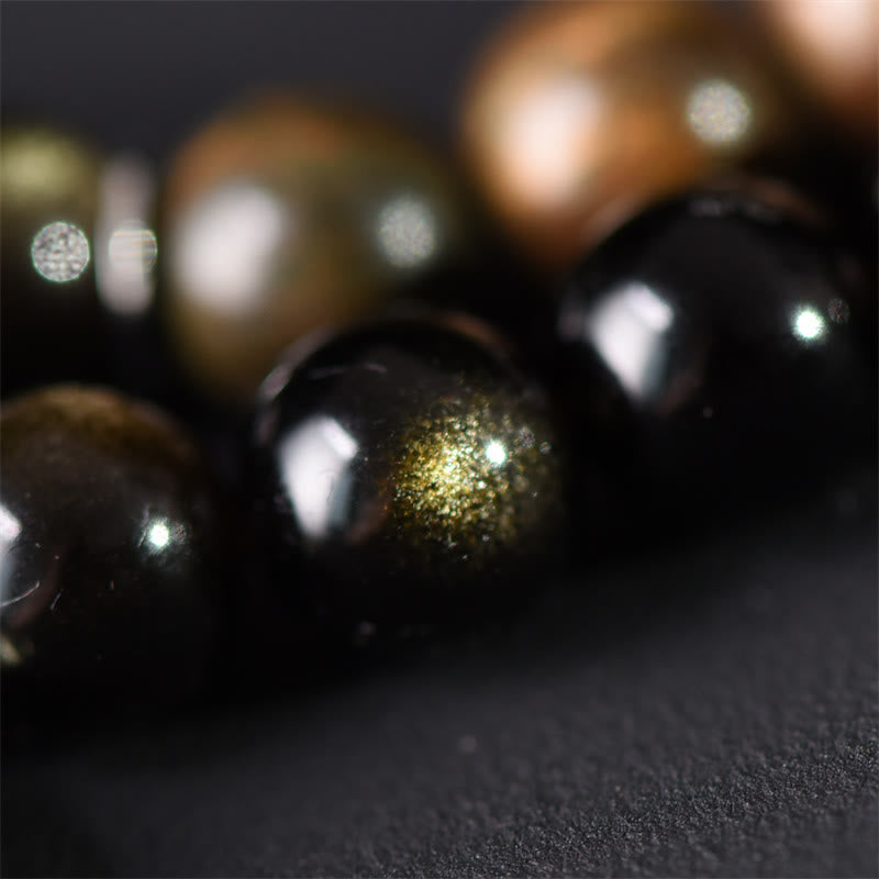 Buddha Stones Tibetaans groen sandelhout, goudglans obsidiaan, balans, vrede, dubbele Armband - image 4